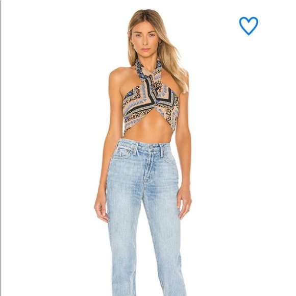 NWT Superdown Alondra Halter wrap crop top in tan blue leopard multicolor SP - Picture 14 of 15